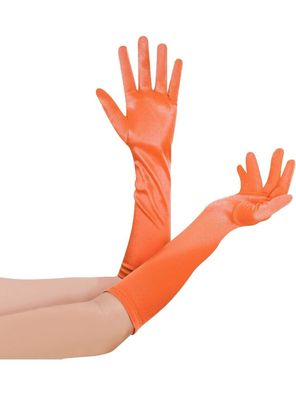 Women's Orange Long Opera Party 20s Stretchy Elbow Length Classic Satin Gloves